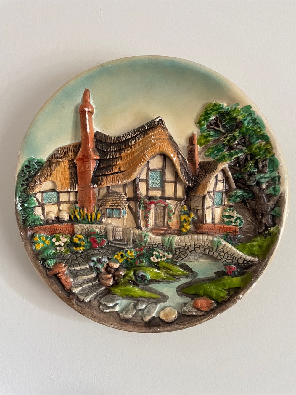 Vintage Hand Painted 3D Cottage Wall Plate